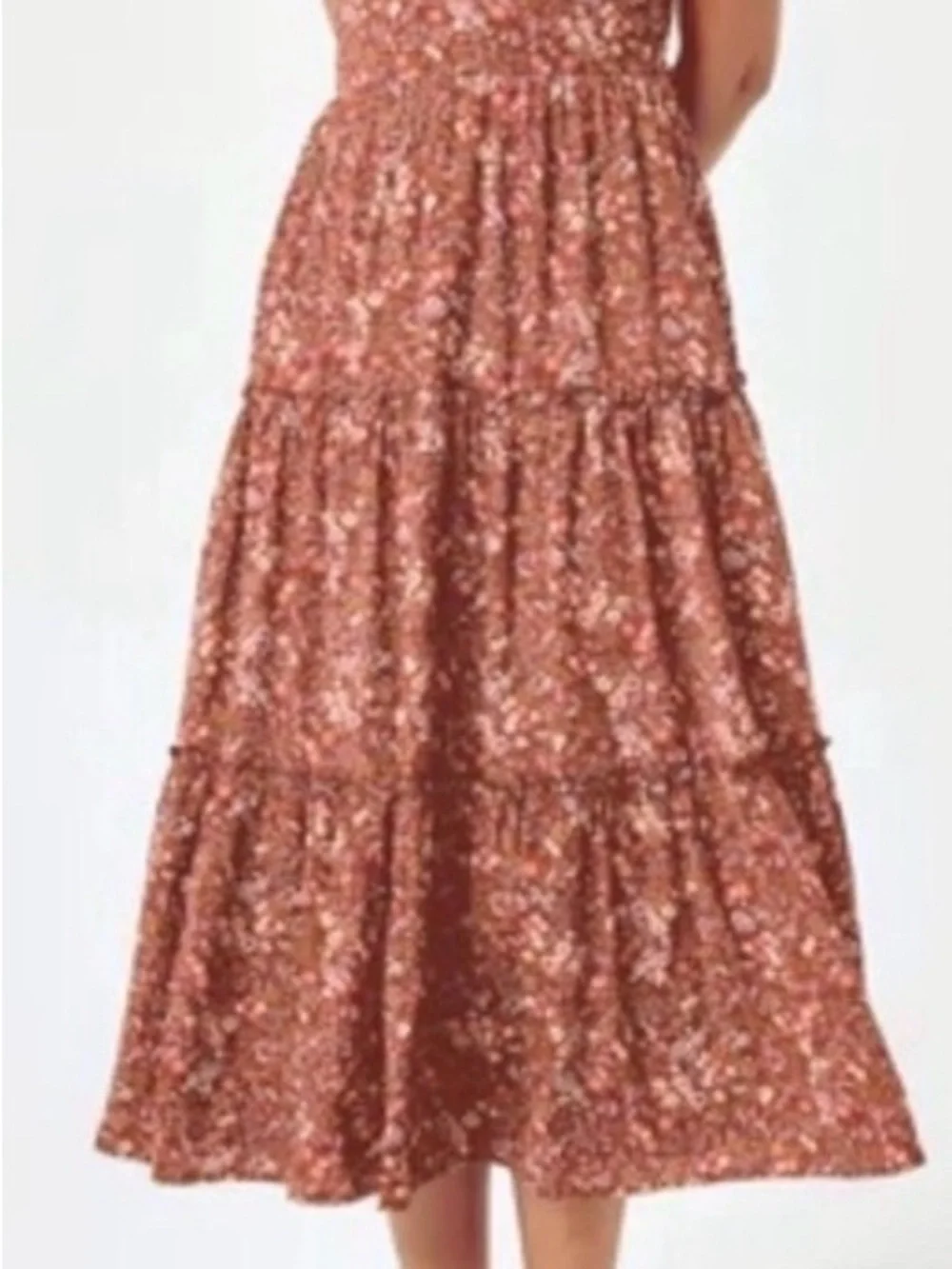 Trixxi NWT Rust Floral Tiered Midi Dress Spaghetti Strap - Picture 3 of 12